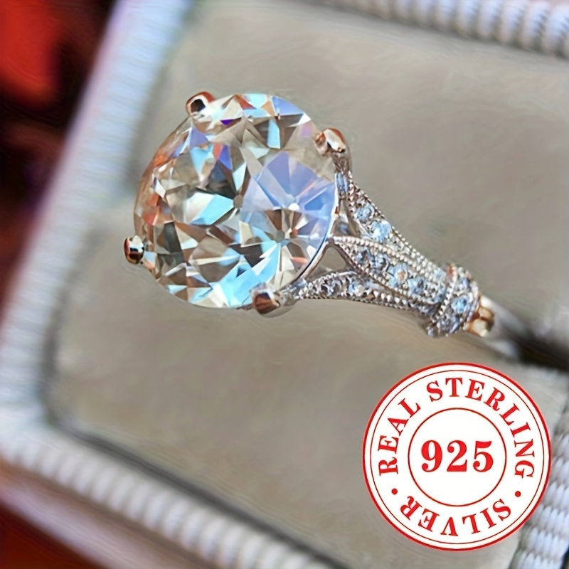 925 Silver CZ Engagement Ring Rhodium Plated 2.6g Romantic Propos